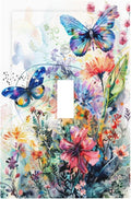 Light Switch Cover Plate Watercolor Colorful Floral Butterflies Wildflowers 1 Gang Single Toggle Decorative Switch Plates Wall Plates Electrical Faceplate for Bathroom Bedroom Decor