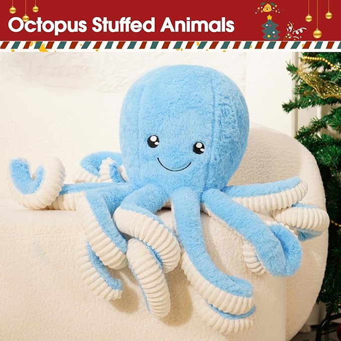 DENTRUN Octopus Stuffed Animals, Giant Octopus Plush Doll Play Toys for Kids Girls Boys Adults Birthday Xmas Halloween Present Stuffed Sea Animals Plushie, 7/16/24/32 Inches, 5 Colors