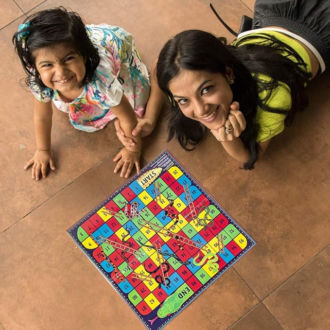 Gamie Snakes and Ladders Board Game for Kids, Complete Set with Board, 6 Pegs, and Dice, Classic Fun for Family Game Night and Classroom, Best Birthday Gift Idea for Boys and Girls