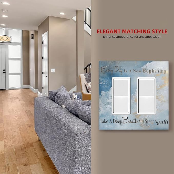 Decorative Outlet Covers Motivational Quotes Blue Abstract Texture 2 Gang Light Switch Cover Plate Double Rocker Wall Plates for Electrical Outlets Switch Plate Covers for Home Decor