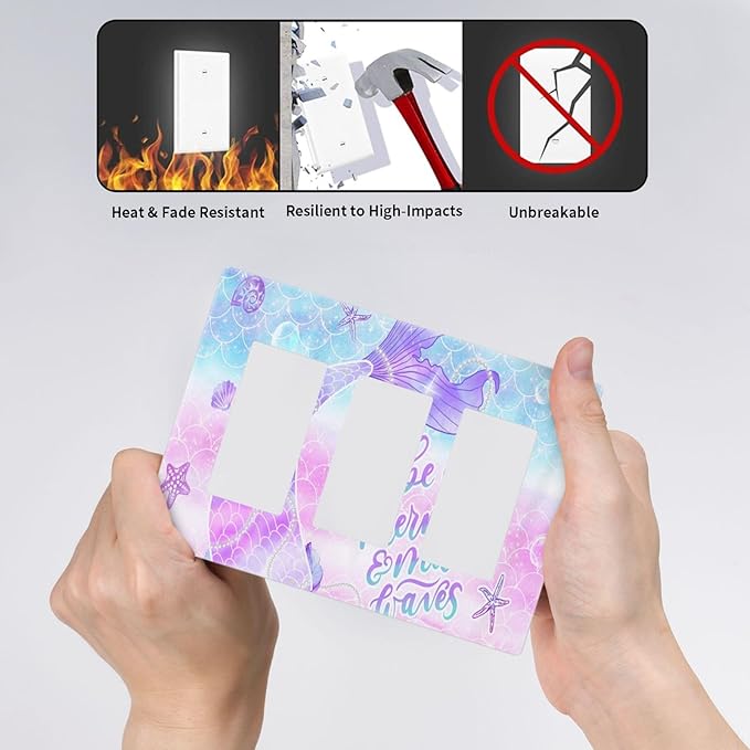 Purple Mermaid Tail Scales 3 Gang Triple Rocker/Decorator Light Switch Wall Plate Cover Decorative Gfci Electrical Faceplate Switchplate Room Decorate