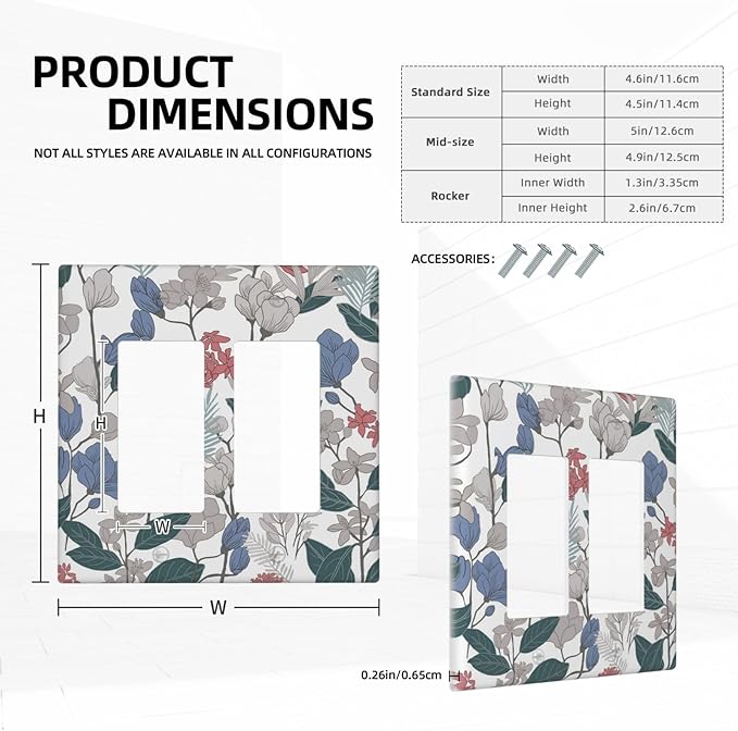 Decorative Outlet Covers Boho Green Leaf Floral Combination 2 Gang Wall Plate Double Rocker Decora Light Switch Cover Plate Jumbo Dual Electrical GFCI Switch Plate Cover for Kitchen Decor