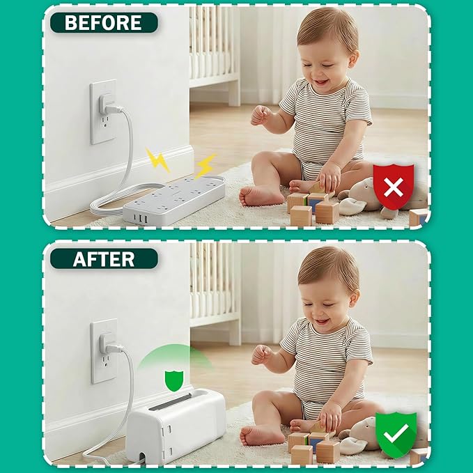 Improved Power Strip Cover Box(2 Pack) 丨Outlet Covers Baby Proofing丨Outlet Cover Box丨Adjustable Length Childproof Outlet Cover丨Preventing Toddlers from Touching Sockets丨Fits Most Sockets.