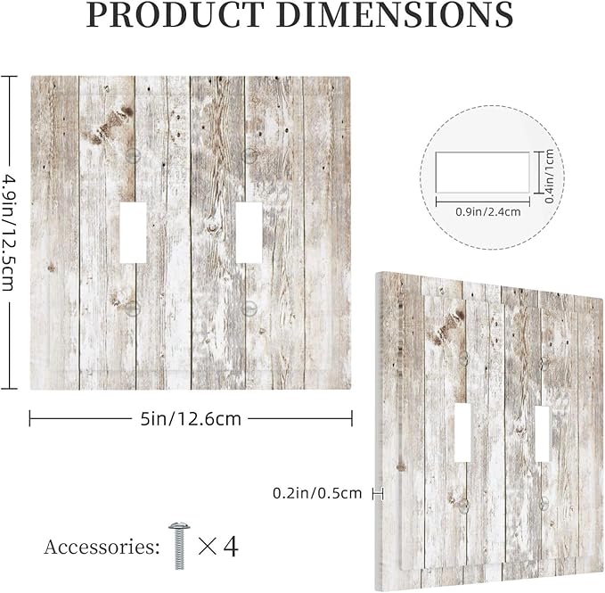 Vintage Light Wood Retro Rustic White Gray Oak Print Decorative Switch Plates 2 Gang Double Toggle Outlet Light Switch Cover Wall Plate Electrical Faceplate for Farmhouse Home Decor