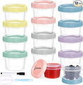Yomarket 12pcs 4 oz Plastic Containers with Screw Lids, Reusable 1/2 Cup Small Food Storage Containers, Leakproof, Microwave Dishwasher Freezer Safe, with Pen and Brush