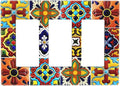 Boho Mexican Moroccan Tile 3 Gang Triple Rocker/Decorator Light Switch Wall Plate Cover Decorative Gfci Electrical Faceplate Switchplate Room Decorate