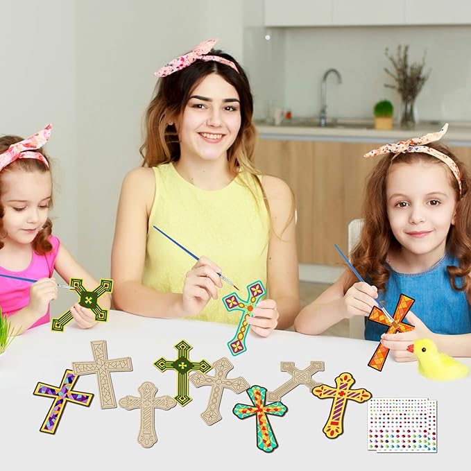 gisgfim 16 Pack Easter Cross Wind Chime Crafts Kits for Kids Make Your Own Sunday School Craft Religious Christian Crafts Wooden DIY Arts for Party School Classroom Decorations Supplies Birthday Favor