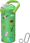 MYFOREST 14oz/400ml Insulated Kids Water Bottle, Odor-Free Surgical Grade Liner, Dishwasher-Safe, Name Spot, Soft Sipper, Gift for Dino Fan (DinoCraft: Chibi)