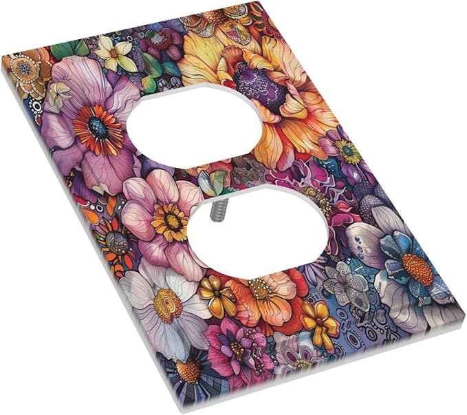 Outlet Covers Colorful Bohemian Flowers Vintage Boho Floral 1 Gang Duplex Light Switch Cover Decorative Switch Plates Electrical Receptacle Faceplate Wall Plate for Bed Room Decor