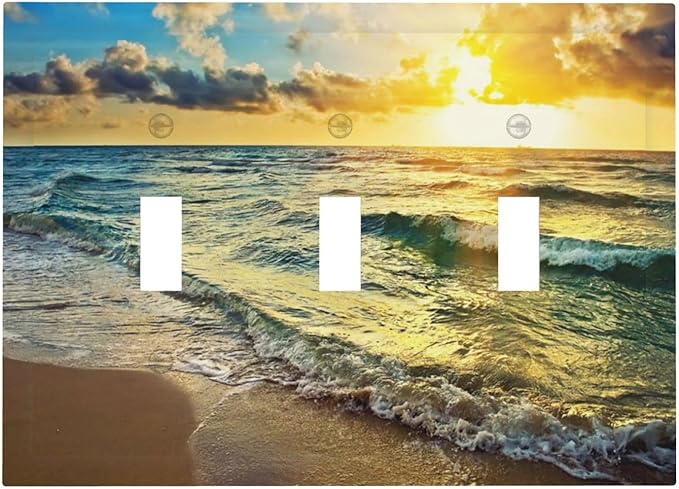 Sea Ocean Beach Sun Wave Sunrise 3 Gang Light Switch Plate Decorative Triple Toggle Wall Plate Cover Electrical Faceplate for Bathroom Home Living Room Decorate