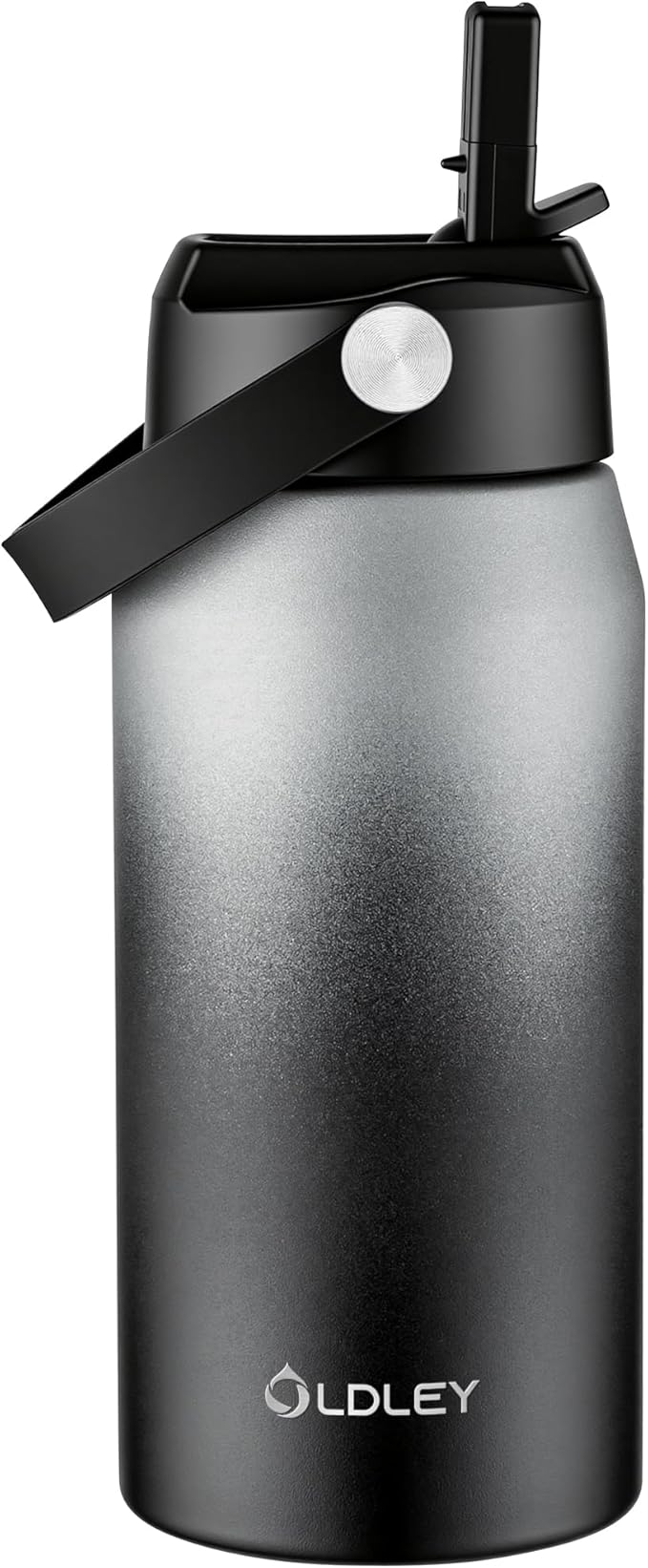 Oldley 18oz Insulated Water Bottle with Straw, Stainless Steel Water Bottle for Sports, Travel, School, BPA-Free Sports Bottles for Adult Kids, Leak-Proof, Gray-Black