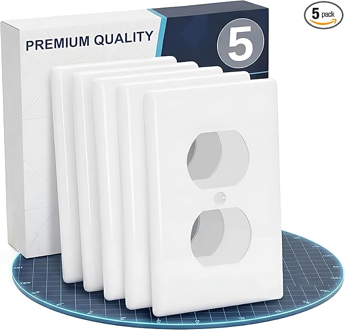 Bates- Duplex Wall Plate, 5 Pack, White, Electrical Outlet Cover Plates, Wall Outlet Cover