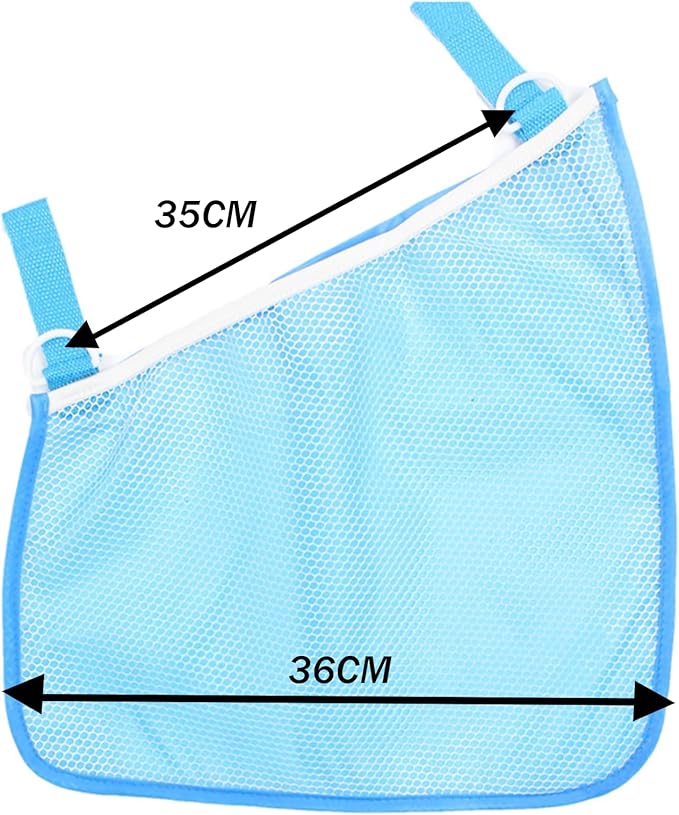 2 Pack Universal Side Sling Stroller Mesh Cargo Net and Organizer, Extra Stroller Storage Space, Non-Slip and Adjustable Straps (Blue) Type-C Convertor