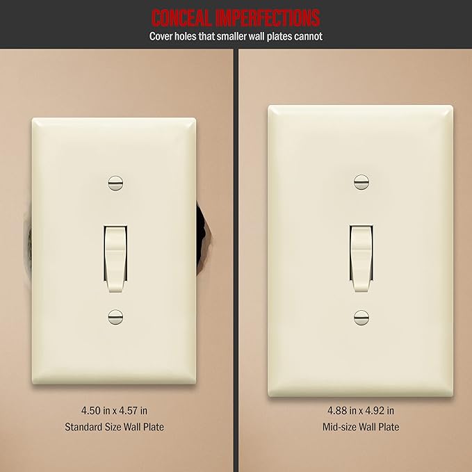 ENERLITES Toggle Light Switch Wall Plate, Gloss Finish, Midway Size 1-Gang 4.88" x 3.11", Unbreakable Polycarbonate Thermoplastic, UL Listed, 8811M-LA, Light Almond