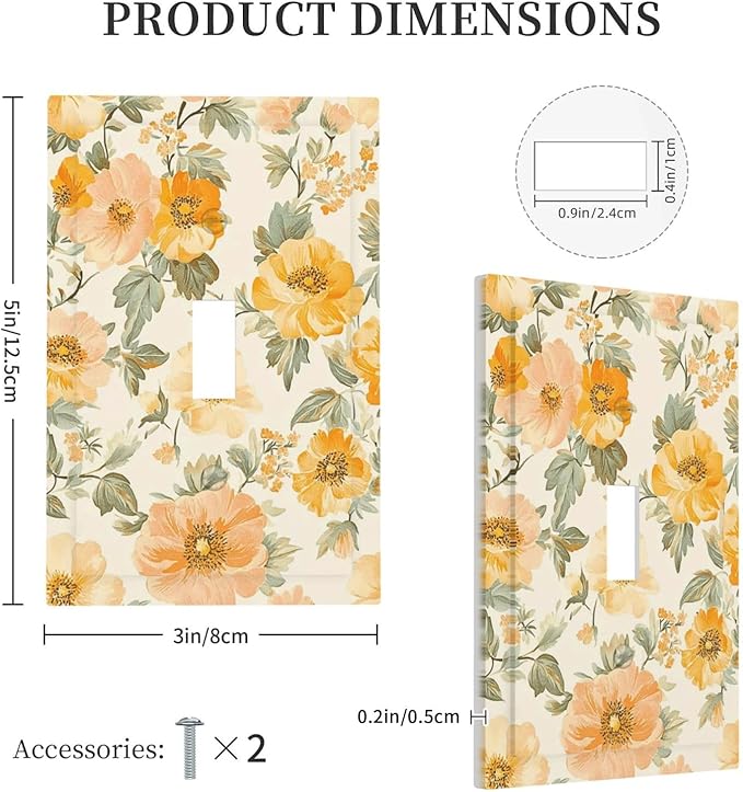Decorative Light Switch Cover Plate Vintage Floral Pastel Flower Pattern 1 Gang Single Toggle Wall Plate Electrical Outlet Covers Decorate Switch Plate Cover for Bedroom Cabin Decor
