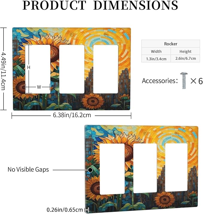 Abstract Sunflower Graffiti Floral Paint Art Flower Light Switch Covers 3 Gang Rocker Decorative Triple Outlet Wall Plate Cover Switchplate Electrical Gfci for Bedroom Living Room Decor