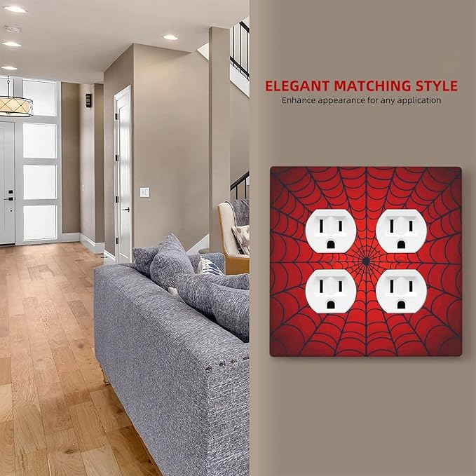Red Spider Web Black Line Simplicity Outlet Covers 2 Gang Double Duplex Decorative Light Switch Covers Electrical Wallplates Socket Faceplate For Kids Room Home Decor