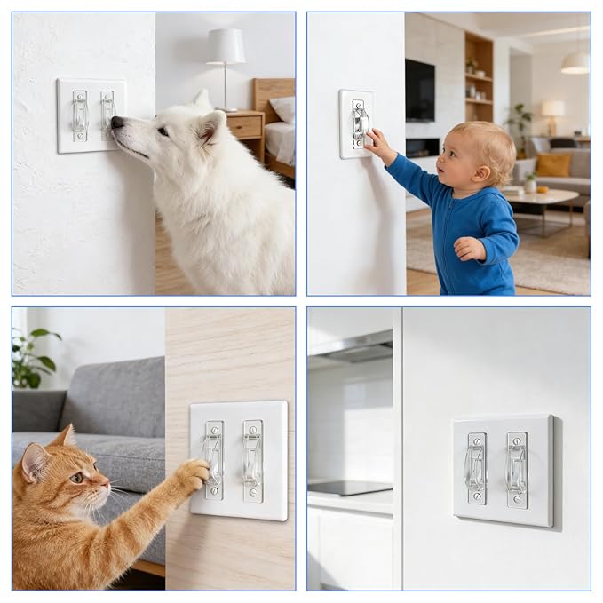Light Switch Cover Guard, 2 Pack Clear Light Switch Lock, Light Switch Guard, Child Proof Light Switch Cover, Prevent Accidental ON/Off from Kids, Pets, Bumps，Includes Screws