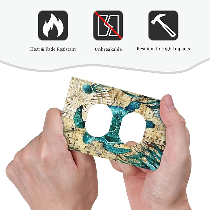 Nautical Ocean Map Tortoise Turtle 1 Gang Outlet Plate Covers Decorative Single Duplex Wall Plate Electrical Receptacle Light Switch Cover Electric Switchplate Country Decor