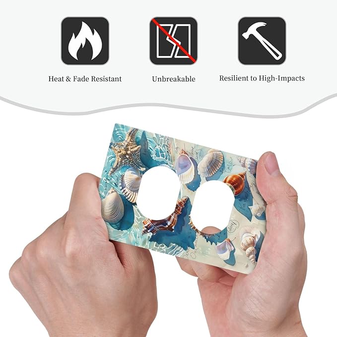Outlet Covers Ocean Waves Starfish Conch Scallop Shell 1 Gang Duplex Light Switch Cover Decorative Switch Plates Electrical Receptacle Faceplate Wall Plate For Kids Room Nursery Decor