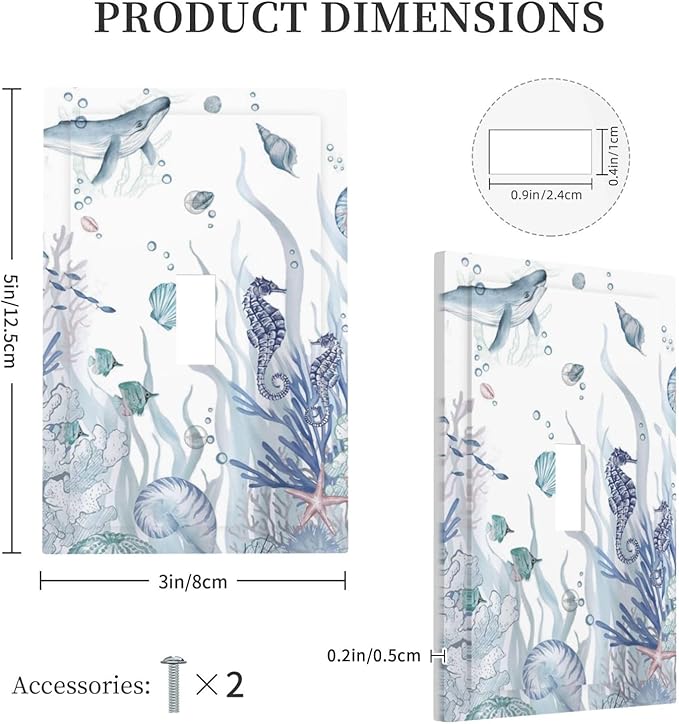 Ocean Themed Coral Seahorse Seashell Starfish Beach Decorative Light Switch Cover 1 Gang Single Toggle Device Electrical Faceplate Switchplates Decorator Outlet Wall Plate for Bathroom Home Decor
