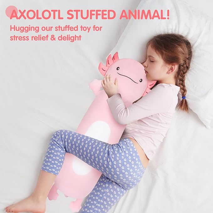 Dalmao 36" Giant Pink Axolotl Stuffed Animal, Cute Soft Long Axolotl Plush Large Body Pillow Big Squishy Plushies Toy, Gift for Kids, Boys, Birthdays