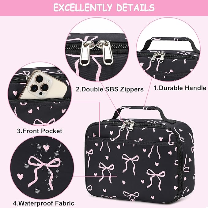 LOIDOU Lunch Box for Kids Boys Girls Insulated Lunch Bag Thermal Meal Tote Reusable Lunch Pail Bags for School Travel (Bow Tie Black)