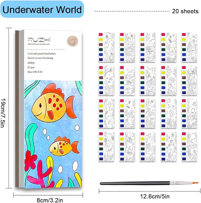JUNQIU Watercolor Coloring Books for Kids Ages 4-8, Pocket Watercolor Painting Book for Toddlers, Easter Basket Stuffers For Girls Boys, Stocking Stuffers For Kids