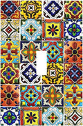 Matte Kitchen Colorful Mosaic Morocco Mexican Mexico Boho Talavera Style Ceramic Tile 1 Gang Electrical Single Toggle Device Switch Wall Plate Jumbo Size Decorative Outlet Light Switch Cover Faceplate