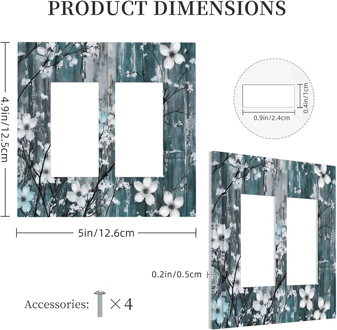 Rustic Blue Watercolor Flower Wooden Background Decorative Outlet Covers 2 Gang Double GFCI Rocker Electrical Wall Panels Light Switch Cover Plate for Bedroom Living Room Decor