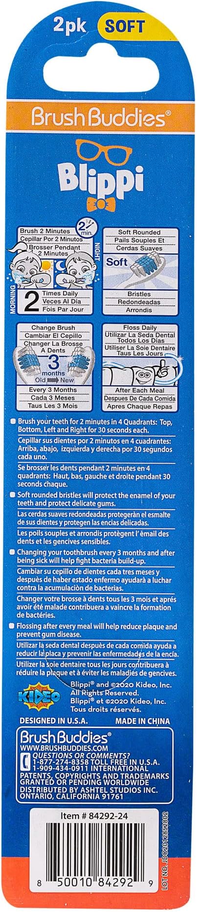 Brush Buddies Blippi Kids Toothbrushes, Manual Toothbrushes for Kids, Toothbrush for Toddlers 2+ Years, Blippi Childrens Toothbrush, Soft Toothbrushes, 2PK, Gentle Bristles Small Head Grip Easy