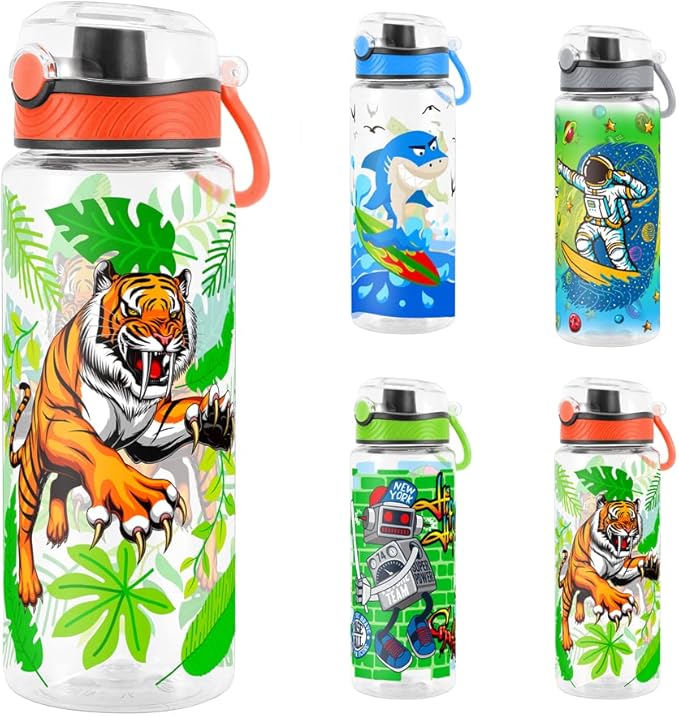 Home Tune Cute Water Bottle for School Kids Girls, BPA FREE Tritan & Leak Proof & Easy Clean & Carry Handle, 23oz/ 680ml - Tiger