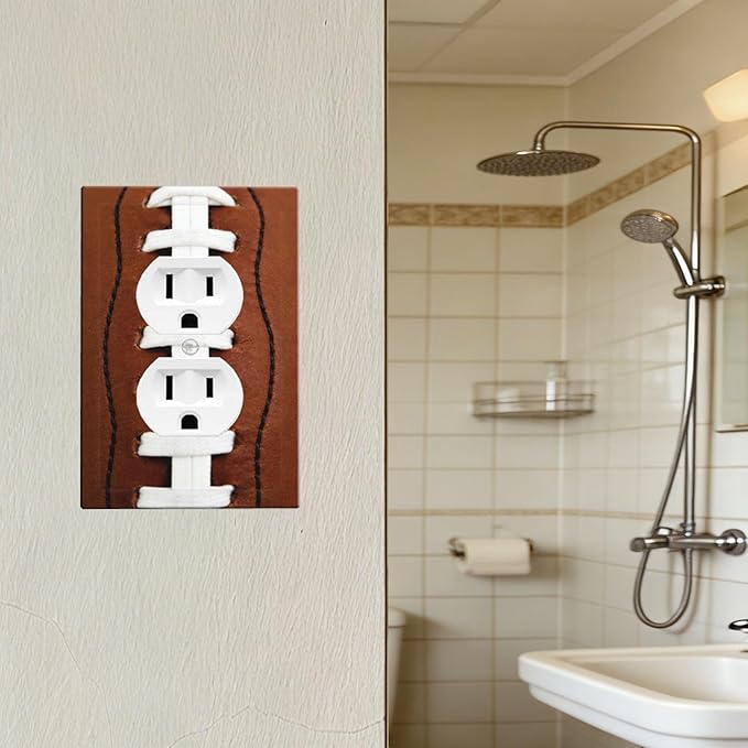 Football Laces Duplex Wall Plate - 1-Gang Standard US Size Game Day Sports Fan Outlet Covers, Vintage Leather Texture for Boys Room