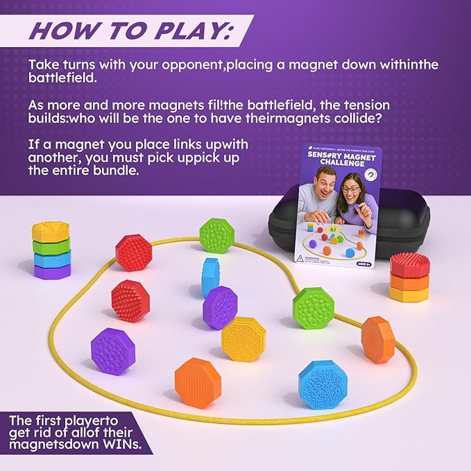 Magnetic Chess Game with Stones,Magnet Game with String - 18 Silicone-Covered Magnets Fidget Toy Textured Sensory Rock Toys Strategy Game for Stress Relief,ADHD, Travel Family Toys for Kids & Adults