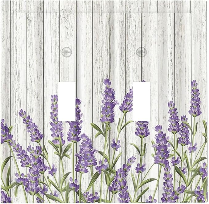Rustic Wooden Plank Lavender 2 Gang Light Switch Cover Plate Double Toggle Wall Plate Decorative Outlet Cover Electrical Faceplate Switchplate for Bedroom Bathroom Kitchen Decor