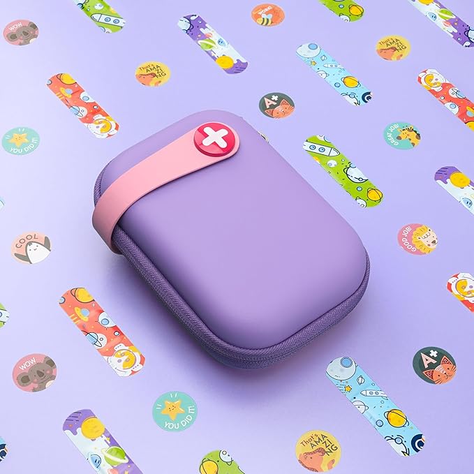 Mini First Aid Kit, 113 Pc. Water-Resistant Hard Toddler Kids Small Cute Case for Car, Home - TSA-Approved Travel Size