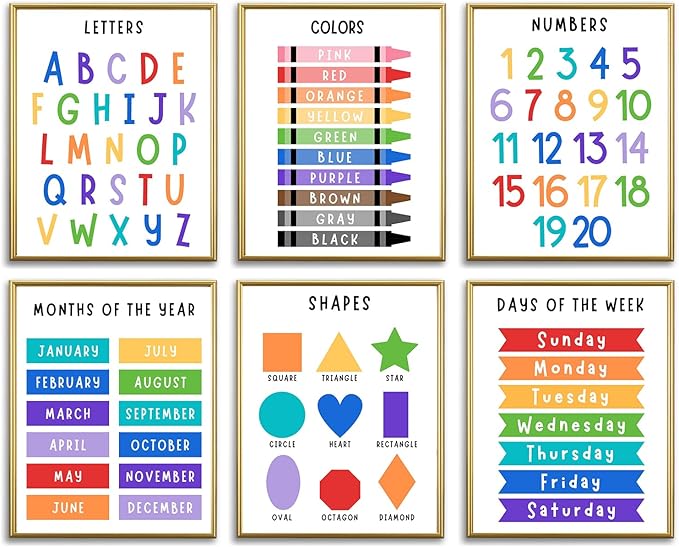 Educational Preschool Learning Posters,Alphabet ABC Posters for Toddlers Classroom Playroom Wall Art Decor,Counting Chart for Kindergarten,Pre K Learning Poster for Toddlers 1-3 Homeschool Supplies