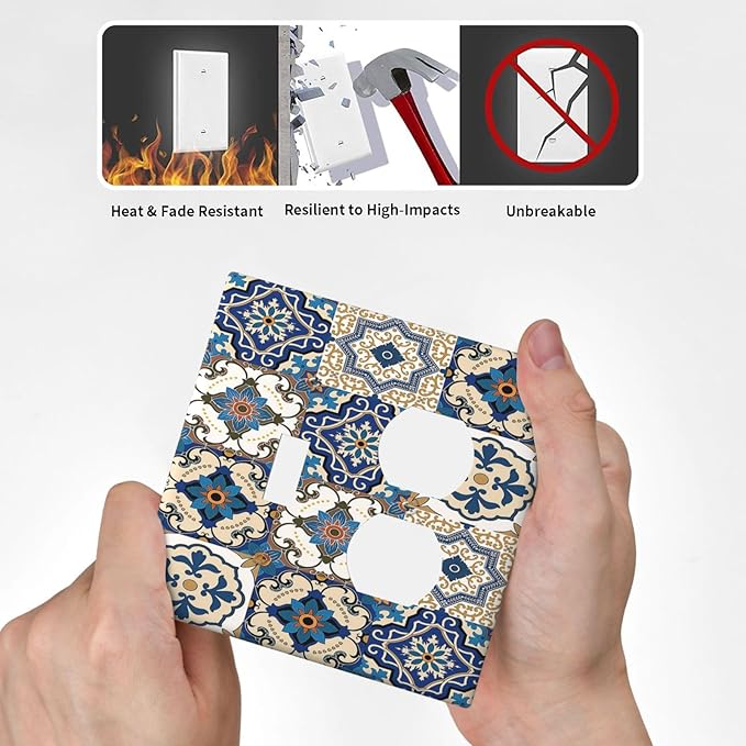 Wallplates Mandala Decorative Tile Talavera Moroccan Tiles 1 Toggle 1 Duplex Switch Plate Electrical GFCI Faceplate Decorative Light Switch Covers for Bedroom living Room Decor