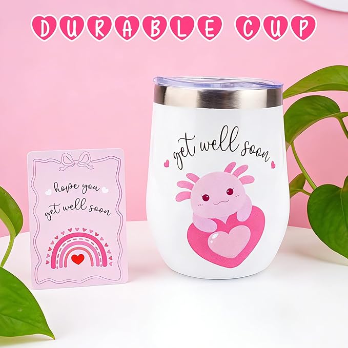 Get Well Gifts for Kids, Feel Better Gifts for Kids, Get Well Soon Basket with 8 inch Axolotl Get Well Soon Stuffed Animals, Get Well Gift Set for Girls After Surgery