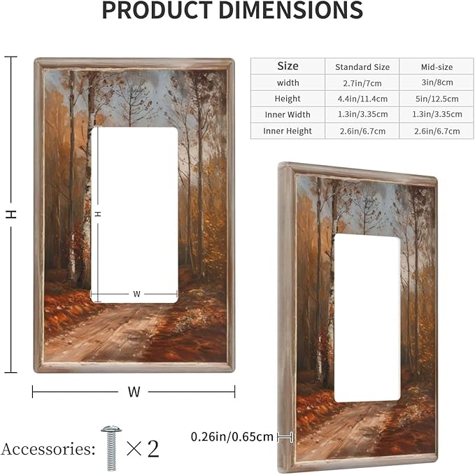 Decorative Art Light Switch Covers Maple Path 1 Gang Rocker Wall Plate Switchplate Electrical Faceplate for Home Decor