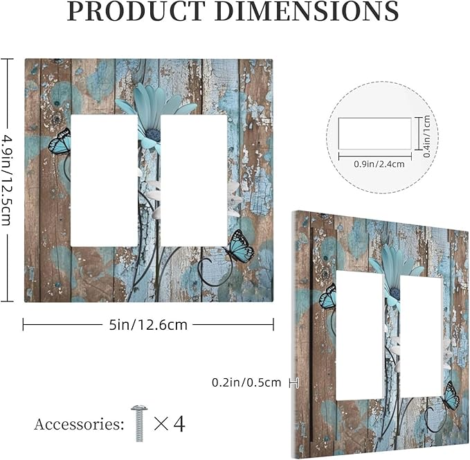 Decorative Outlet Covers Rustic Flower Teal Turquoise Daisy Butterfly 2 Gang Double Gfci Rocker Electrical Wall Panels Light Switch Cover Plate For Farmhouse Cabin Decor