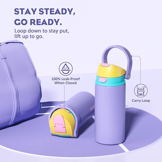POWCAN 18 oz Insulated Water Bottle: 2-in-1 Push-Button Spout & Quick-Flip Straw, Leakproof, Cold 24Hrs, Fits Car Cup Holder, Metal Sports Water Bottle, Gift for Women, Girls, Daughter (Tangled Shine)