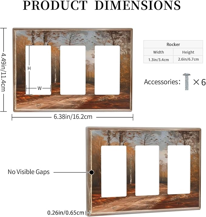 Decorative Art Light Switch Covers Maple Path 3 Gang Triple Rocker Outlet Switch plate GFCI Faceplate GFCI for Home Decor