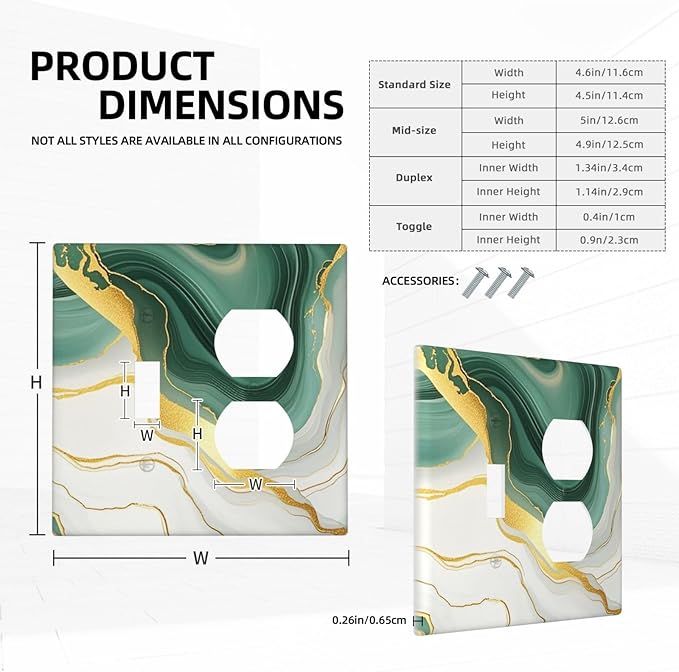 Wallplates Turquoise Marble Texture Golden Lines 1 Toggle 1 Duplex Switch Plate Electrical Gfci Faceplate Decorative Light Switch Covers For Bed Room Bathroom Decor