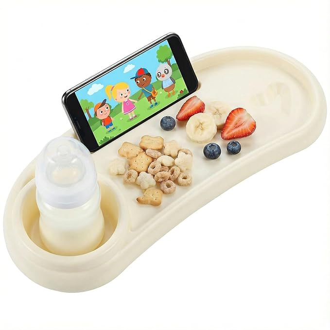 Li&Zhao Universal Stroller Snack Tray 3-in-1 Detachable Stroller Snack Tray Attachment with Secure Phone Holder, Spill-Proof Cup Holders Compartments, Easy-Clean Universal Snack Tray for Stroller