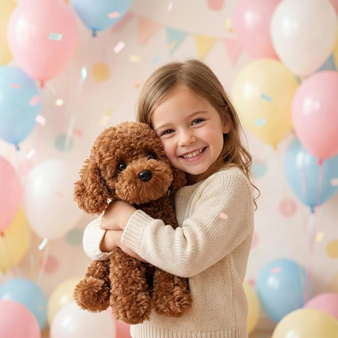 WEIGEDU Adorable Labradoodle Plush Toy Fluffy Red Brown Poodle Stuffed Animal Dog Puppy, 12.6" - Perfect for Kids, Babies, Birthday, Nursery
