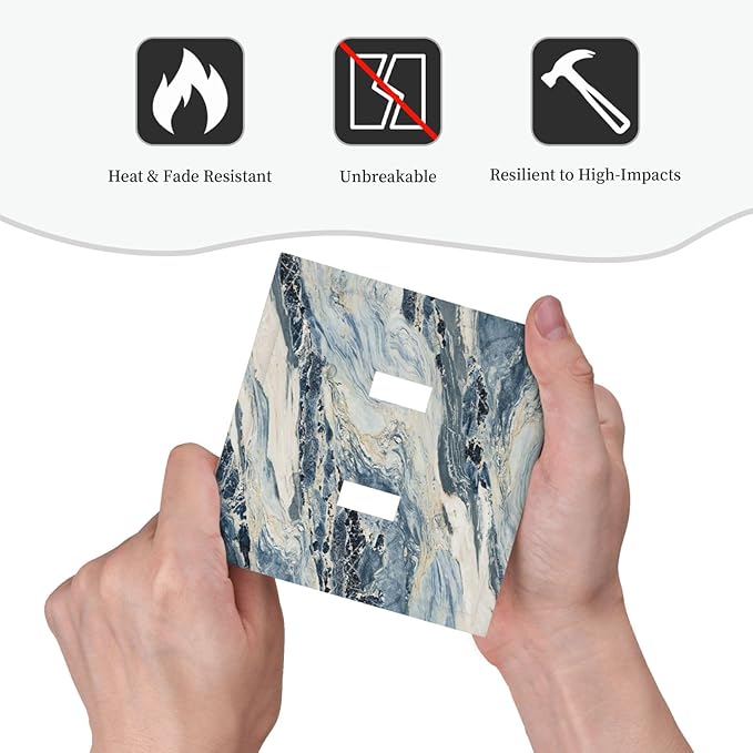 Decorative Switch Plates Blue Grey Marbling Modern Abstract Design 2 Gang Double Toggle Wall Plate Outlet Light Switch Cover Electrical Faceplate for Bedroom living Room Decor