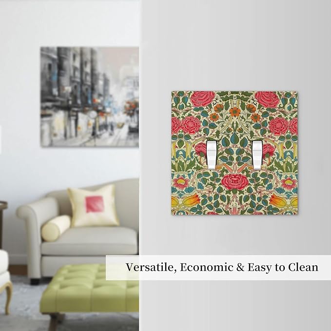 William Morris Roses Floral 2 Gang Light Switch Cover VintageTulip Flower Plant Bird Double Toggle Wall Plate Decorative Electrical Switchplate Covers for Country Bedroom Home Decor
