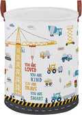 Construction Decor for Boys Room Laundry Basket,Trucks Toddler Kid Laundry Hamper, Car Excavators Baby Dirty Clothes Basket,Toy Organizer Bin (Yellow Construction)