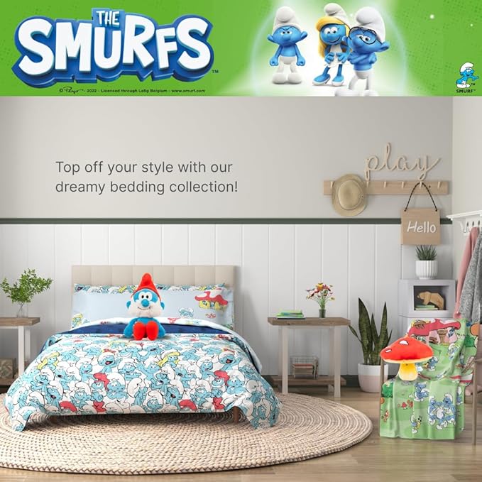 The Smurfs Papa Smurf Bedding Super Soft Cozy Cuddle Pillow Buddy, (Officially Licensed Product) by Franco Collectibles